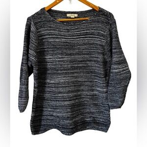 G.H.Bass gray & wht space dye 100% cotton 3/4 slv crew nk swtr SZ XL Y2K